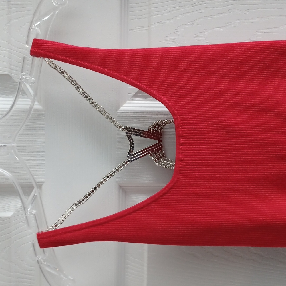 Rhinestone accented knit tank top